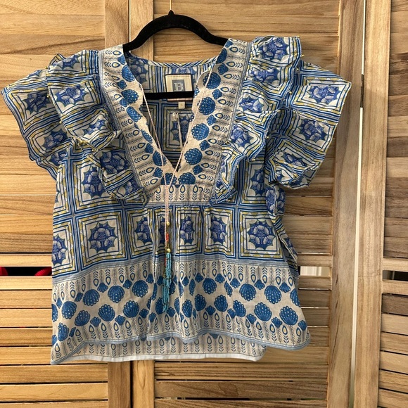 NWT_Bell Kiara Short Sleeve Top in Blue with beaded tassels size S - Picture 4 of 7